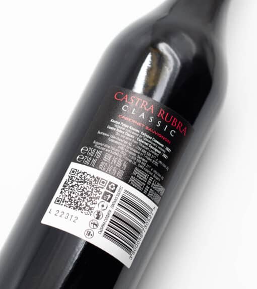 Zadní etiketa bulharského vína Castra Rubra Classic Cabernet Sauvignon