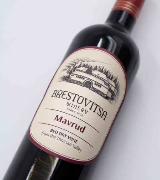Bulharské červení víno Mavrud Brestovitsa přední etiketa