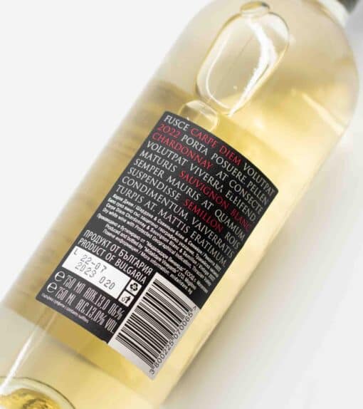 Zadní popis bulharského vína Midalidare Estate Carpe Diem White